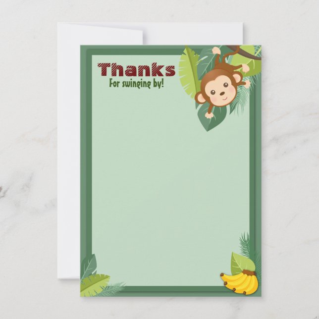 Jungle Monkey Animal Boy Birthday Shower Thank You Card (Front)