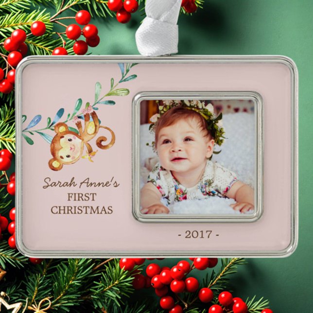 Jungle Monkey  Baby's 1st Christmas Photo Ornament (Creator Uploaded)