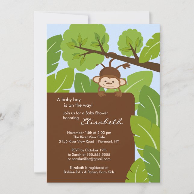 Jungle Monkey Boy Baby Shower Invitation (Front)