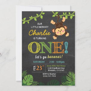 Jungle Monkey Cute Animal birthday invitation