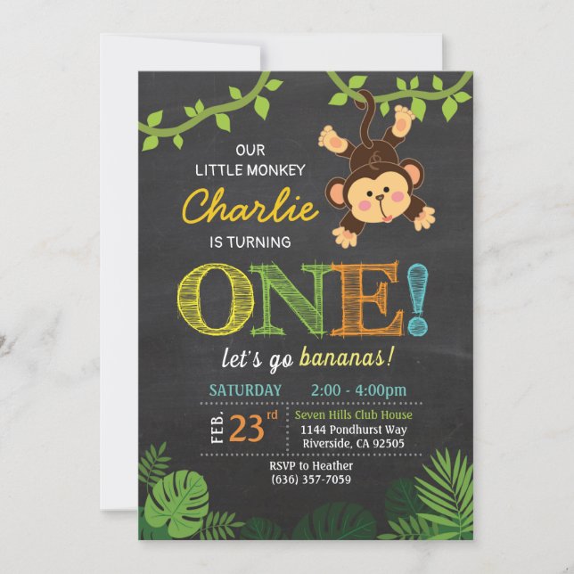 Jungle Monkey Cute Animal birthday invitation (Front)