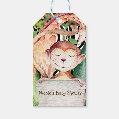 Jungle Monkey  Giraffe Animal Print Baby Shower Gift Tags