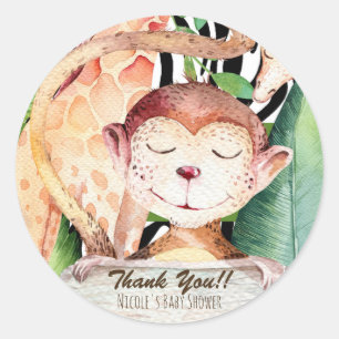 Jungle Monkey & Giraffe Baby Shower Animal Print Classic Round Sticker
