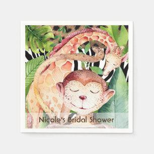 Jungle Monkey & Giraffe Baby Shower Party Custom Paper Napkins