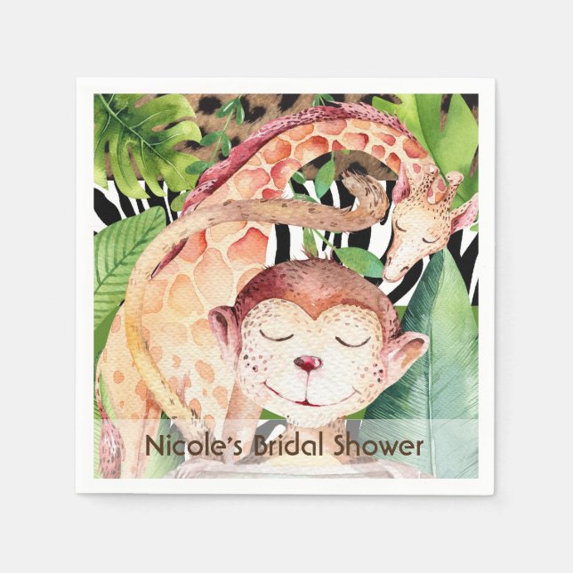 Jungle Monkey & Giraffe Baby Shower Party Custom Paper Napkins (Front)