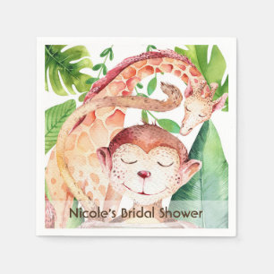 Jungle Monkey & Giraffe Baby Shower Party Custom Paper Napkins
