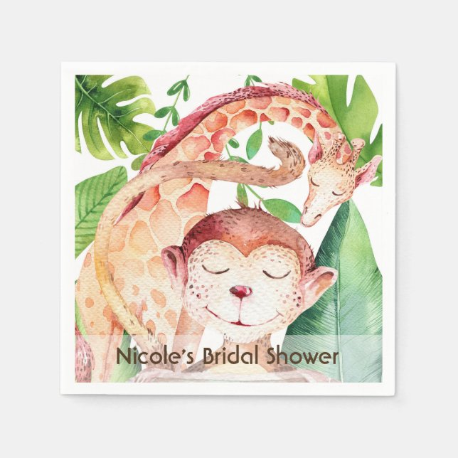 Jungle Monkey & Giraffe Baby Shower Party Custom Paper Napkins (Front)