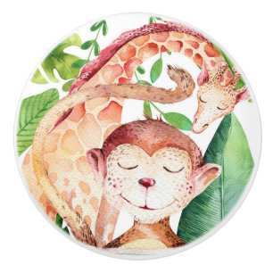 Jungle Monkey & Giraffe Safari Bedroom Nursery Ceramic Knob