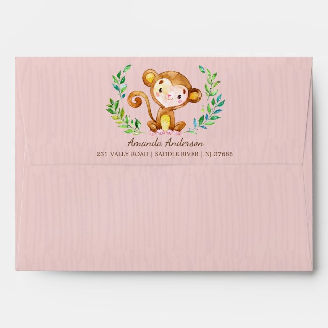 Jungle Monkey Girlsl Invitation Envelope (Back (Top Flap))