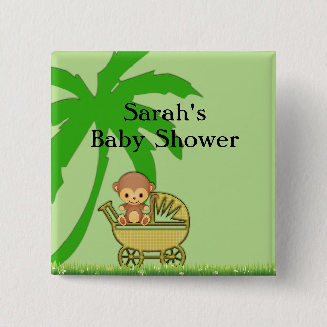 Jungle Monkey In Baby Carriage Baby Shower Pinback Button (Front)