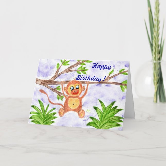 Jungle monkey kid birthday card (Front)