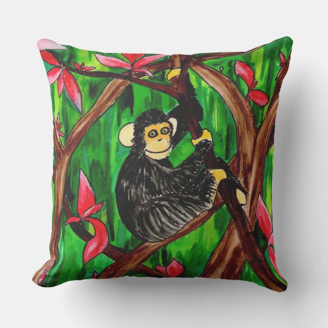 Jungle Monkey Outdoor Pillow (Front)