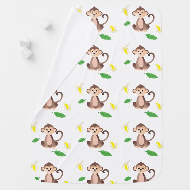 Jungle Monkey Pattern Banana Peeled Tropical Baby Blanket (In Situ)