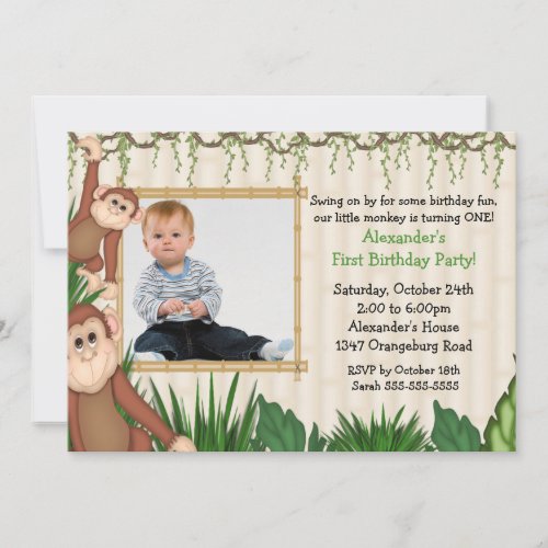 Jungle Monkey Photo Birthday Invitation