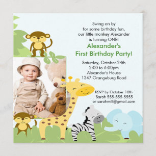 Jungle Monkey Photo Birthday Invitation