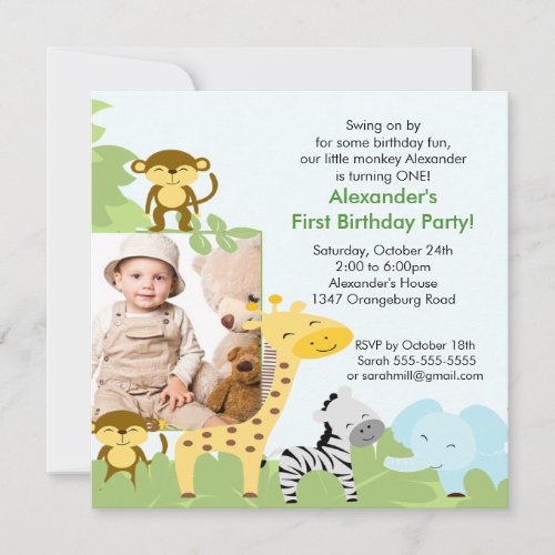 Jungle Monkey Photo Birthday Invitation