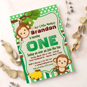 Jungle Monkey Safari Animal Kids Birthday Invitation