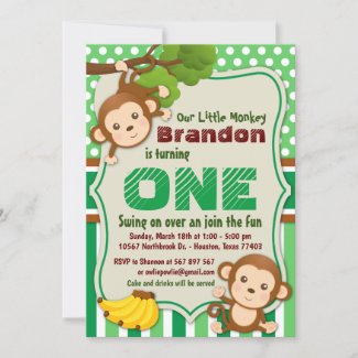 Jungle Monkey Safari Animal Kids Birthday Invitation