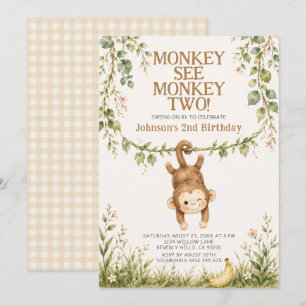 Jungle Monkey See Monkey Two 2nd Birthday Boy Invitation