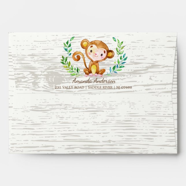 Jungle Monkey Wood Neutral Invitation Envelope (Back (Top Flap))