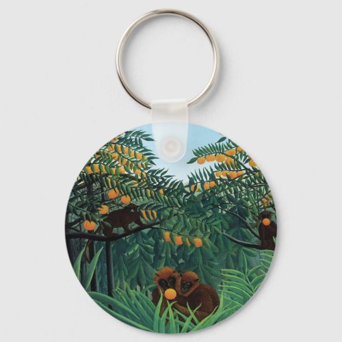 Jungle Monkeys Folk Art by Henri Rousseau Keychain