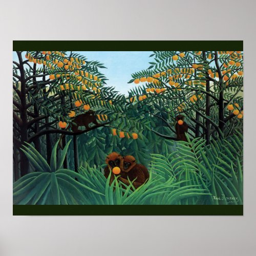 Jungle Monkeys Folk Art by Rousseau Poster