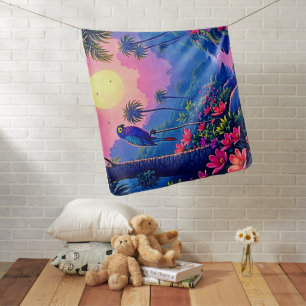 Jungle Moon Blue Parrot Paradise Baby Blanket