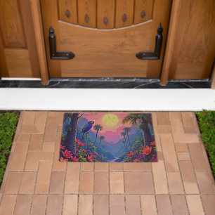 Jungle Moon Blue Parrot Paradise Fiber Doormat