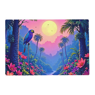 Jungle Moon Blue Parrot Paradise Placemat