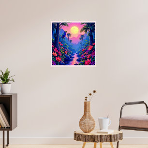 Jungle Moon Blue Parrot Paradise Poster