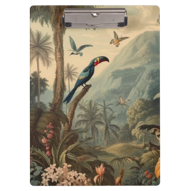 Jungle Noir Toucan Botanical Office Clipboard (Front)