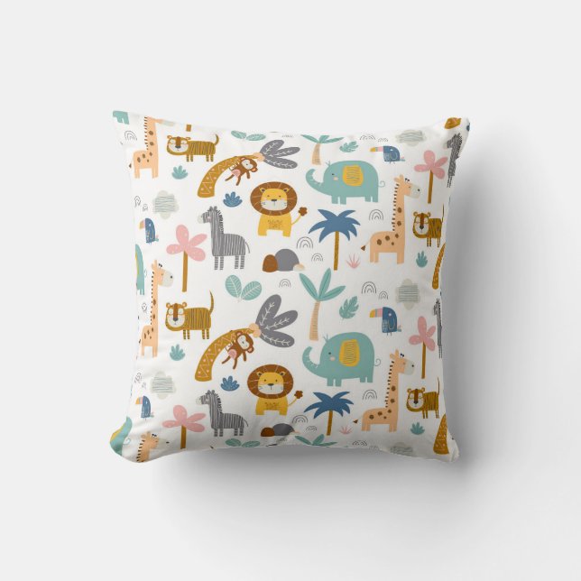 Jungle Nursery Animals Kids Babys Cute Girls Boys Throw Pillow (Front)