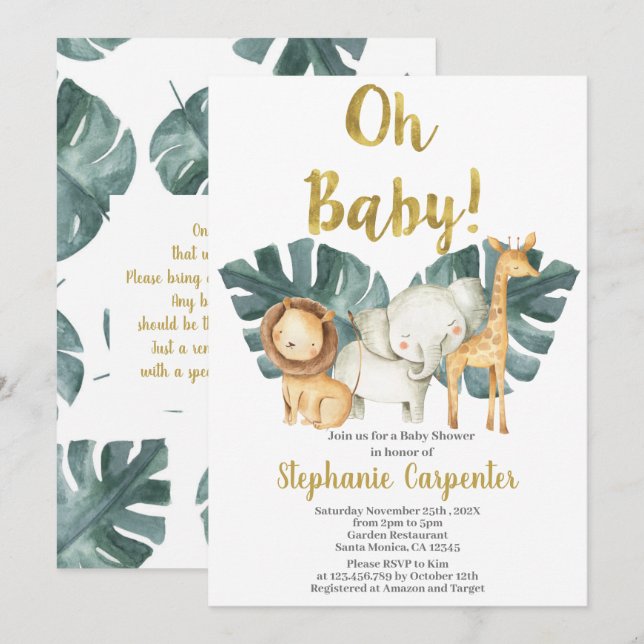 Jungle Oh Baby Safari Baby Shower Boy Invitation (Front/Back)