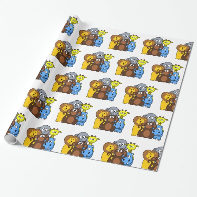 Jungle or Zoo Animals Gift Wrap (Unrolled)