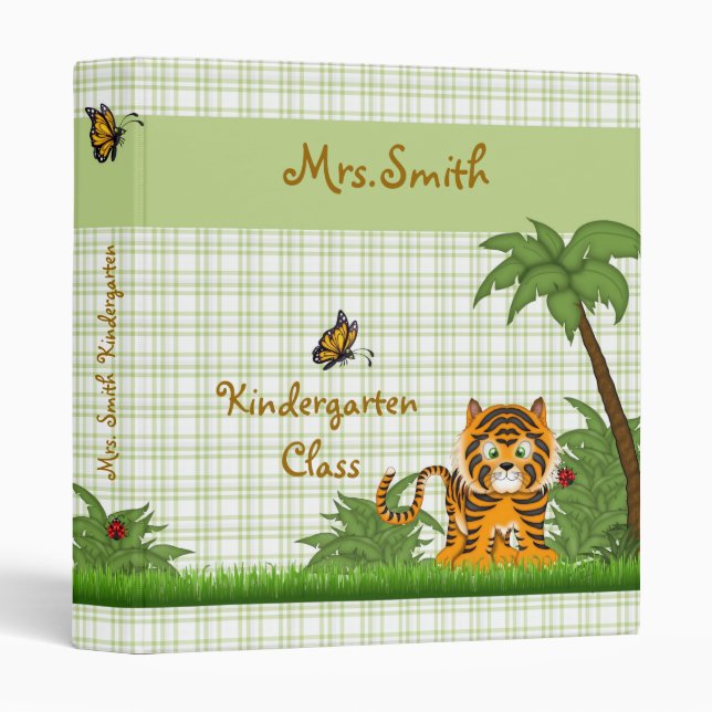 Jungle Orange Tiger School Binder ~Green Plaid (Front/Spine)