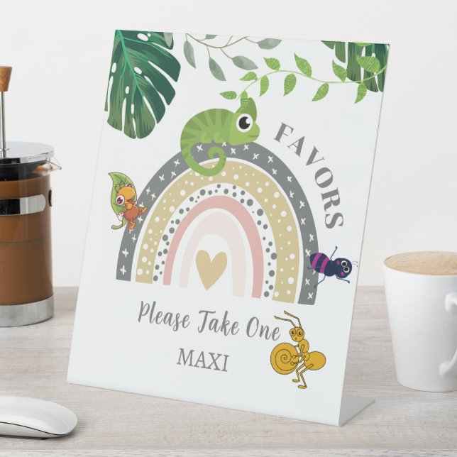Jungle Over The Rainbow Baby Shower Favors Pedestal Sign (In SItu)