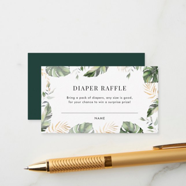 Jungle Palm Girl Baby Shower Diaper Raffle Enclosure Card (Front/Back In Situ)