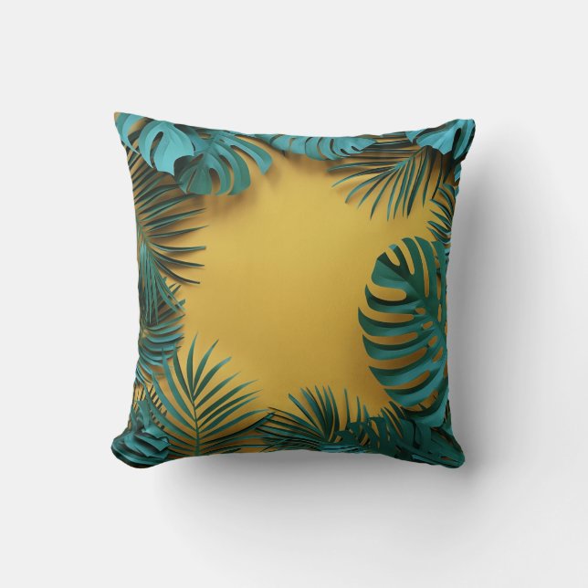 Jungle Palm Leaf Botanical Print Throw Pillow (Front)