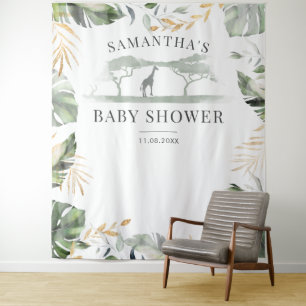 Jungle Palm Leaves Giraffe Baby Shower Backdrop