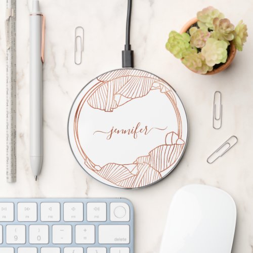 Jungle palm rose gold leaves wreath planner wireless charger 