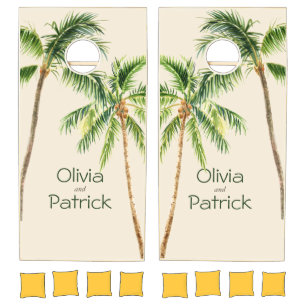 Jungle palm watercolor tropical cornhole set