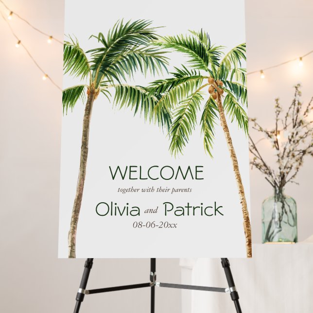 Jungle palm watercolor tropical invitation foam board (In Situ (Stand))
