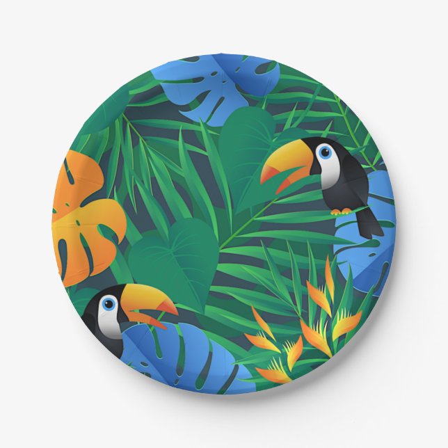 Jungle Palms, Ferns and Toucans Paper Plates (Front)