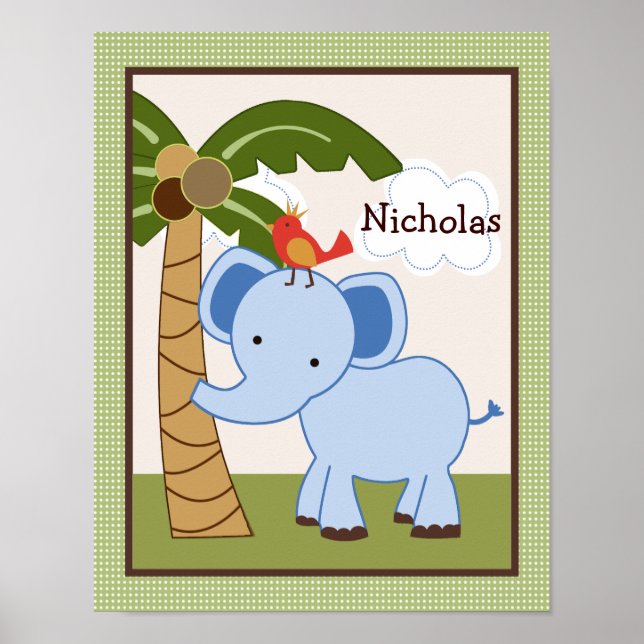 Jungle Pals Elephant Personalized Art Poster (Front)