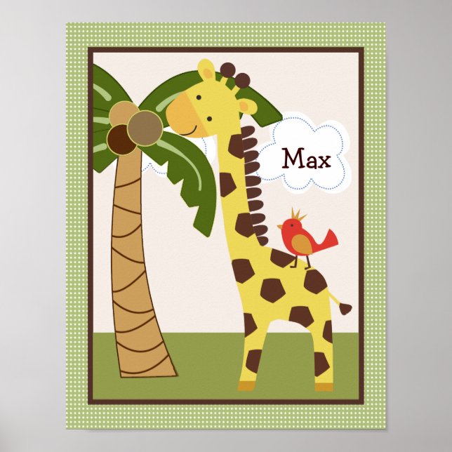 Jungle Pals Giraffe Personalized Art Poster (Front)