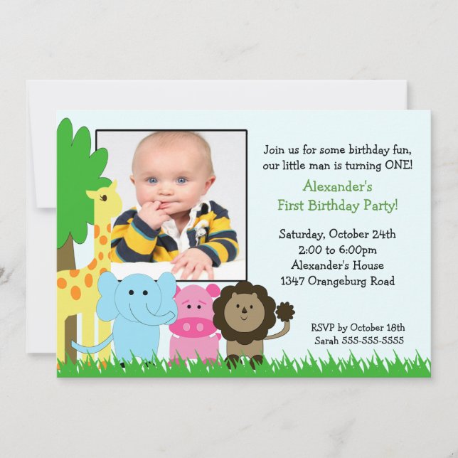 Jungle Pals Photo Birthday Invitation (Front)