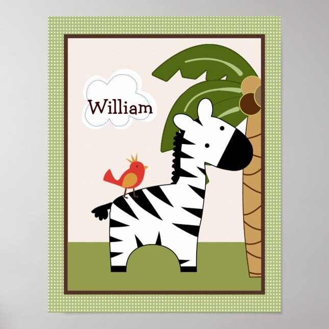Jungle Pals Zebra Personalized Art Poster (Front)
