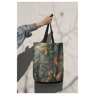 Jungle Panorama Scarlet Macaw and Pineapple Tote Bag