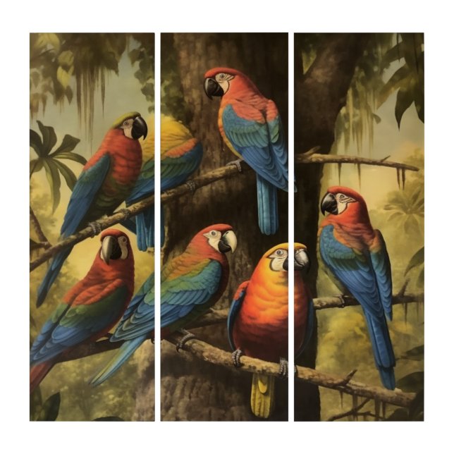 Jungle Panorama Scarlet Macaw Three-Piece Fine Art (Front)