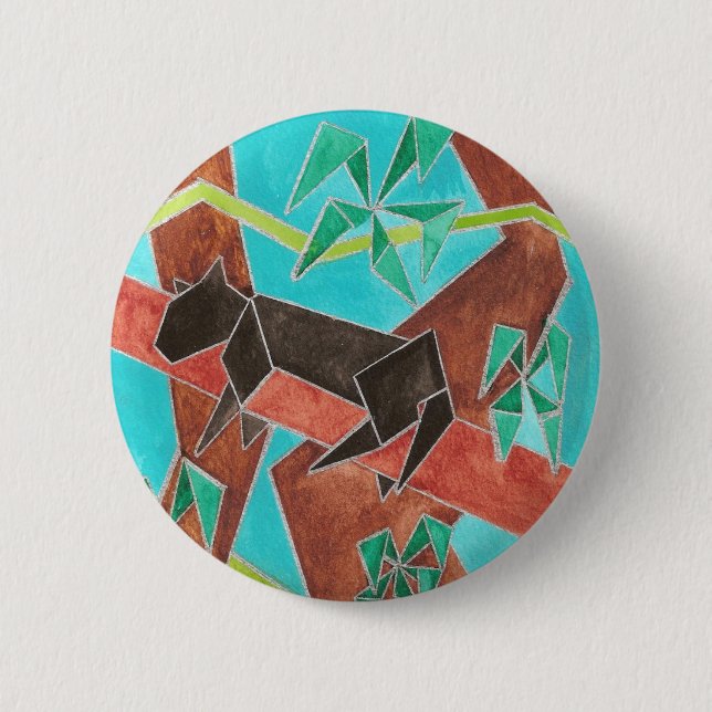 Jungle Panther Original Abstract Art Button (Front)
